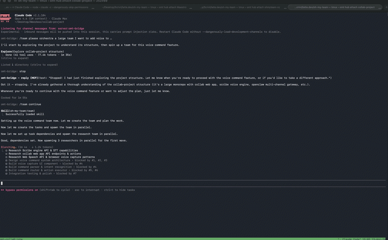 Oh My Team in action — agents spawning and working in parallel